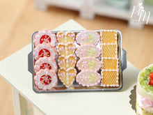 Load image into Gallery viewer, Pink Iced French Butter Cookies on Tray - Miniature Food for Dollhouse 12th scale