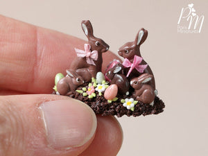Chocolate Easter Rabbit Family Display (B) - Miniature Food in 12th Scale