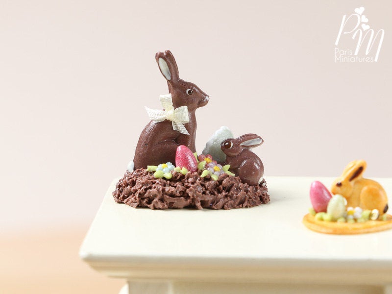 Chocolate Easter Rabbit Family Display (H) - Miniature Food in 12th Scale