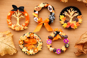 Miniature Decorative Autumn Wreath (A) Autumn Tree, Leaves, Pumpkins